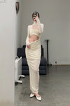 Un Morceau velvet lace stitching waist details dress UM231LS08 white PUM35